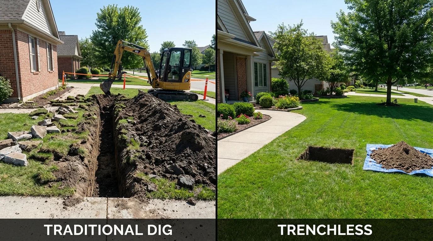 Trenchless sewer repair with minimal yard damage versus traditional excavation in Winters, TX